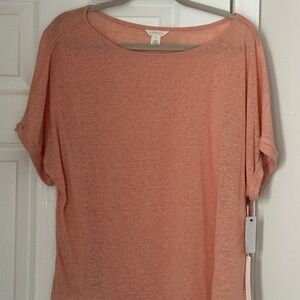 Brand New Caslon Short Sleeve Semi Sheer Tee Coral Tide Size 1X Plus